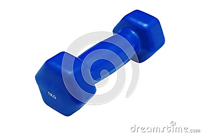 Blue dumbbell isolated on a white Stock Photo