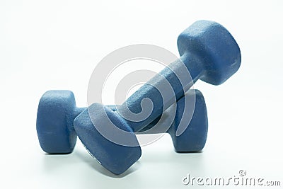 Blue dumbbells for sports Stock Photo