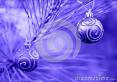 Blue Duotone Christmas Bulbs Stock Photo