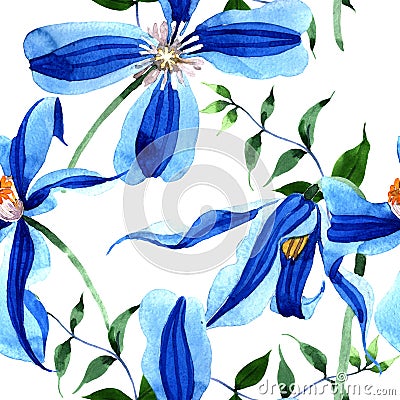 Blue durandii clematis. Floral botanical flower. Seamless background pattern. Fabric wallpaper print texture. Stock Photo