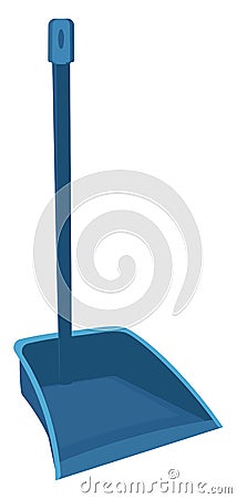 Blue dustpan with long handle, icon Vector Illustration