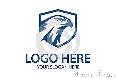 Blue Eagle Head with Shield Logo Design Vector Illustration