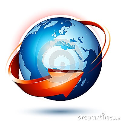 Blue earth and red arrow Vector Illustration