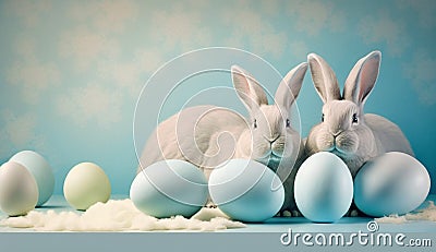 Blue Easter cute rabbit egg symbol. spring young Generated AI Stock Photo