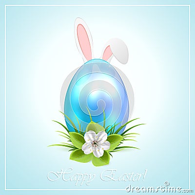 Blue Easter egg and bunny ears Vector Illustration