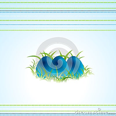 Blue Easter eggs and green spring grass Vector Illustration