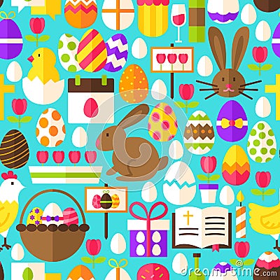 Blue Easter Seamless Pattern Vector Illustration