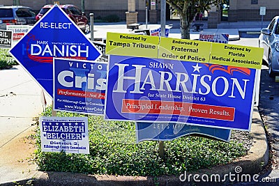 Blue Election vote sign Voting Shawn Harrison fir State House District 63 Editorial Stock Photo