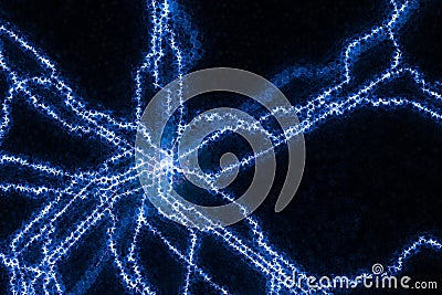 Blue electrical lightning, abstract plasma background. Stock Photo