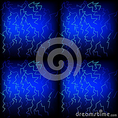 Blue electricity seamless pattern. Bolts of lightning on black background Vector Illustration