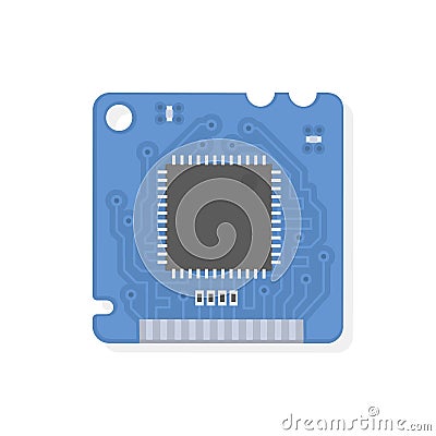 Blue Electronic Microcircuit. The microprocessor and computer chip icon. Ð¡omputer component central processing unit CPU. Vector Vector Illustration