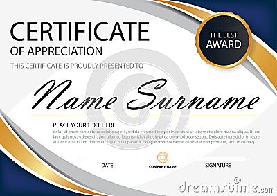 Blue Elegance horizontal certificate with Vector illustration ,white frame certificate template with clean and modern pattern Vector Illustration