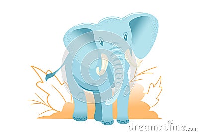 Blue Elephant card design. Child adorable illustration in Cartoon style. African Animal character isolated on white Vector Illustration