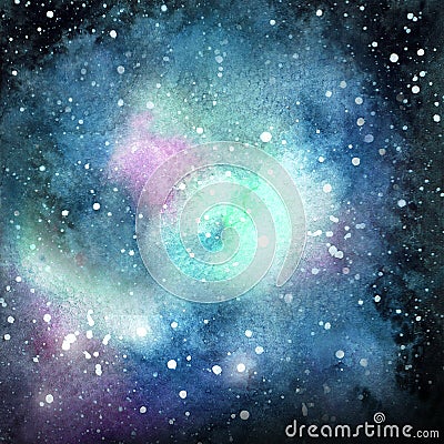 Blue Emerald Galaxy Watercolor Illustration Texture Cartoon Illustration