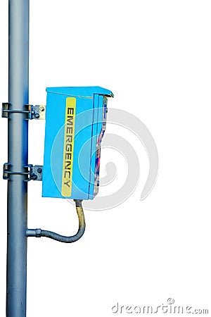 Blue emergency security box installed on steel pole Stock Photo