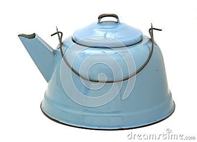 Blue enamel teakettle isolated Stock Photo