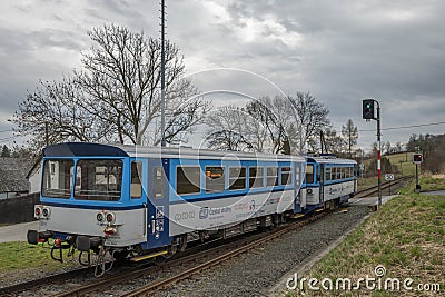 Blue engine train in Moravia cloudy day in Vitkov CZ 03 09 2024 Editorial Stock Photo