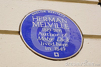 Herman Melville lived here blue plaque in London Editorial Stock Photo