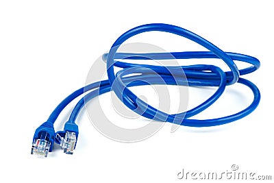 Blue ethernet copper, RJ45 patchcord isolated on white Stock Photo