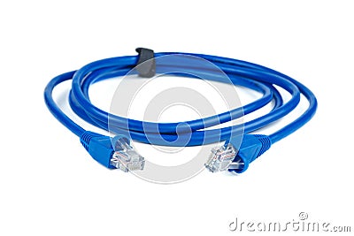 Blue ethernet copper, RJ45 patchcord isolated Stock Photo