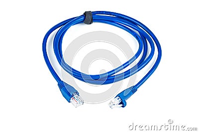 Blue ethernet copper, RJ45 patchcord isolated on white Stock Photo