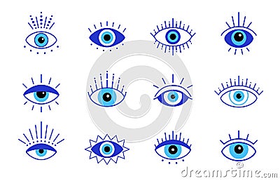 Blue evil eye, vector set eyes symbol, stock illustration Vector Illustration