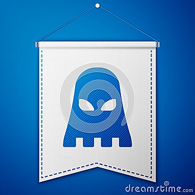 Blue Executioner mask icon isolated on blue background. Hangman, torturer, executor, tormentor, butcher, headsman icon Vector Illustration