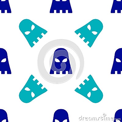 Blue Executioner mask icon isolated seamless pattern on white background. Hangman, torturer, executor, tormentor Vector Illustration