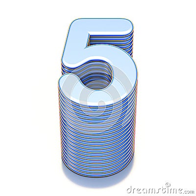 Blue extruded Number 5 FIVE 3D Cartoon Illustration