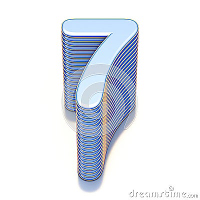 Blue extruded Number 7 SEVEN 3D Cartoon Illustration