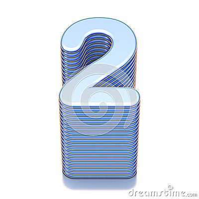 Blue extruded Number 2 TWO 3D Cartoon Illustration