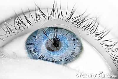 Blue eye with clock Stock Photo