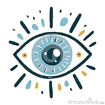 Blue eye with long black lashes radiating outwards, a childlike drawing Vector Illustration