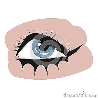 Blue eye on a white background. Womans eye. Eye makeup. Graphics. Icon, logo. Vector Illustration