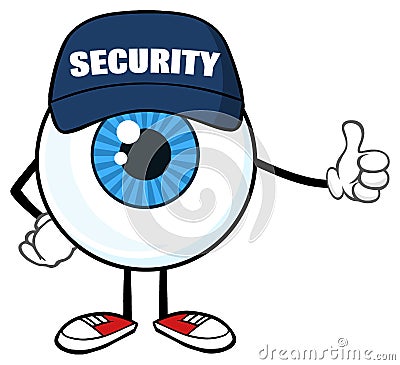 Blue Eyeball Cartoon Mascot Character Security Guard Giving A Thumb Up Vector Illustration