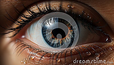 Blue eyes staring, close up of a woman iris generated by AI Stock Photo