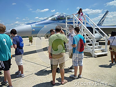 Blue F18 Hornet and Crowd Editorial Stock Photo