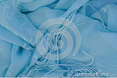 Blue fabric texture from a piece of old crumpled mater scraf Stock Photo