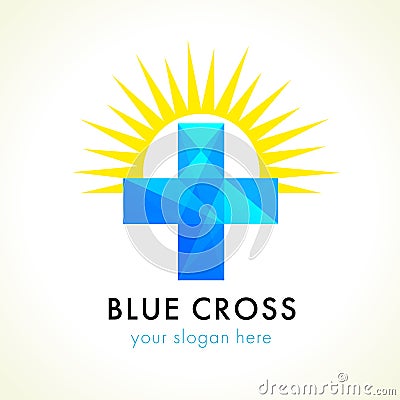 Blue facet cross and sun. Vector Illustration