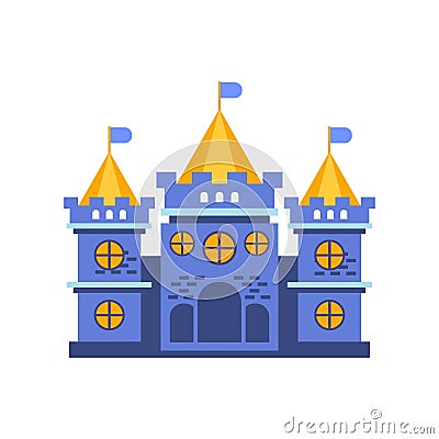 Blue fairytale royal castle or palace building vector illustration Vector Illustration