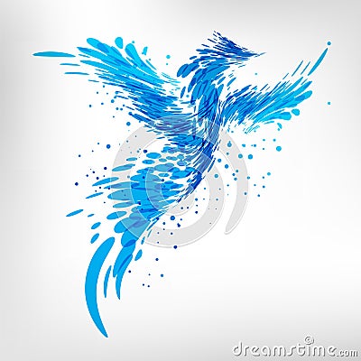 Blue fantasy bird from drops of water Vector Illustration