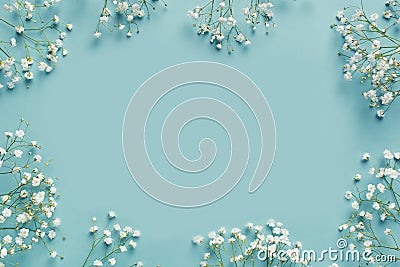 Blue fashion, flowers flat lay background Stock Photo