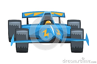 Blue Fast Motor Racing Car, Front View Cartoon Vector Illustration Vector Illustration