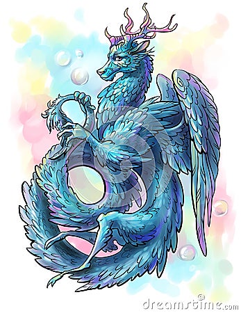 Blue feathered Dragon Stock Photo