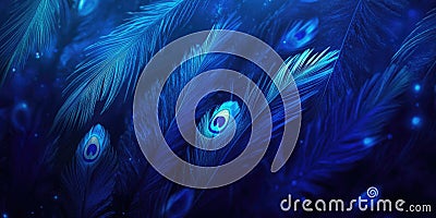 Blue Feathers with Depth: Layered blue feathers create a sense of depth and texture, with subtle variations in shade and a hint of Stock Photo