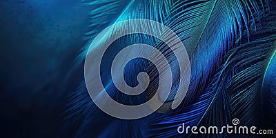 Blue Feathers with Depth: Layered blue feathers create a sense of depth and texture, with subtle variations in shade and a hint of Stock Photo
