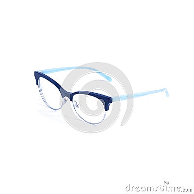 blue female glasses on a white background Stock Photo