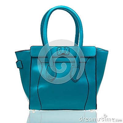 Blue female handbag over white Stock Photo