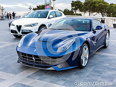 Blue Ferrari at the exhibition Editorial Stock Photo