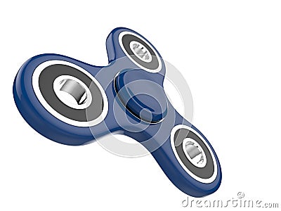 The blue fidget SPINNER stress relieving toy on white isolated background. 3d illustration. Cartoon Illustration